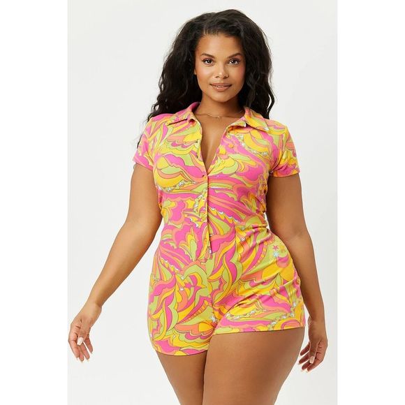 RARE NWOT FRANKIES BIKINI ROSE TERRY ROMPER in PEACE TERRY - 1970s PRINT​ - Picture 5 of 9